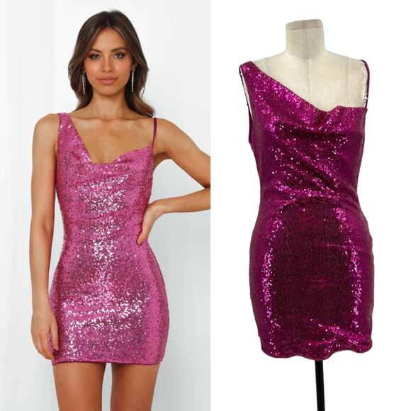 Hello Molly Citadel Skies Sequin Mini Dress Fuchsia Purple Pink Size US 6 - Picture 1 of 13